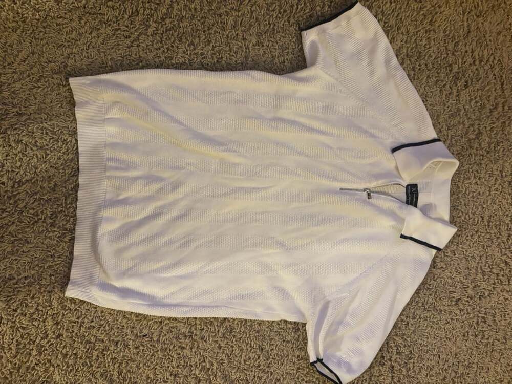 Tailored Athlete Textured Zip Neck Knit Polo Shirt, White